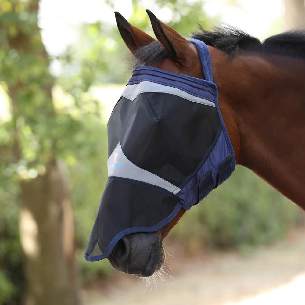 Shires FlyGuard Pro Fine Mesh Earless Fly Mask with Nose (Navy)