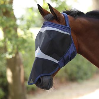 Shires FlyGuard Pro Fine Mesh Earless Fly Mask with Nose (Navy)