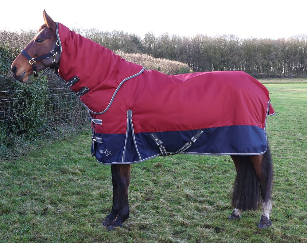Hy Equestrian StormX Empra 200g Turnout Rug with Detachable Neck (Navy/Burgundy)