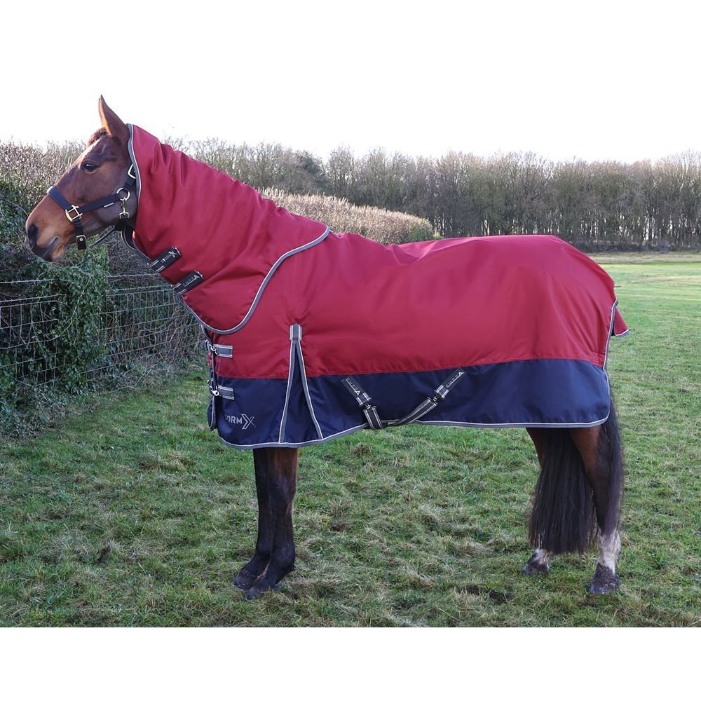 Hy Equestrian StormX Empra 200g Turnout Rug with Detachable Neck (Navy/Burgundy)