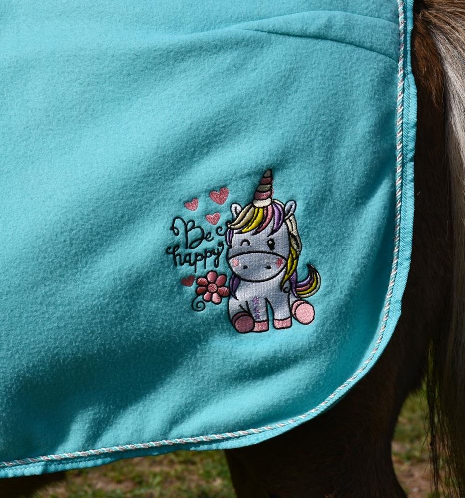 Rhinegold Unicorn Mini Embroidered Fleece Rug (Aqua)