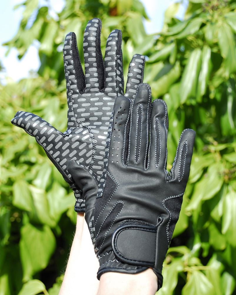 Rhinegold Silicone Grip Riding Gloves (Black)