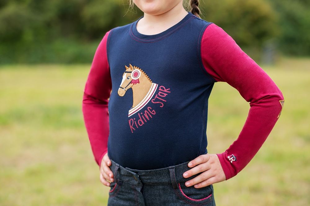 Riding Star Collection Long Sleeve T-Shirt by Little Rider (Navy/Burgundy)