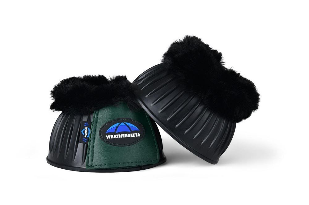 Weatherbeeta Tough-Tec Prime Fleece Trim Rubber Bell Boots (Black/Forest Green)