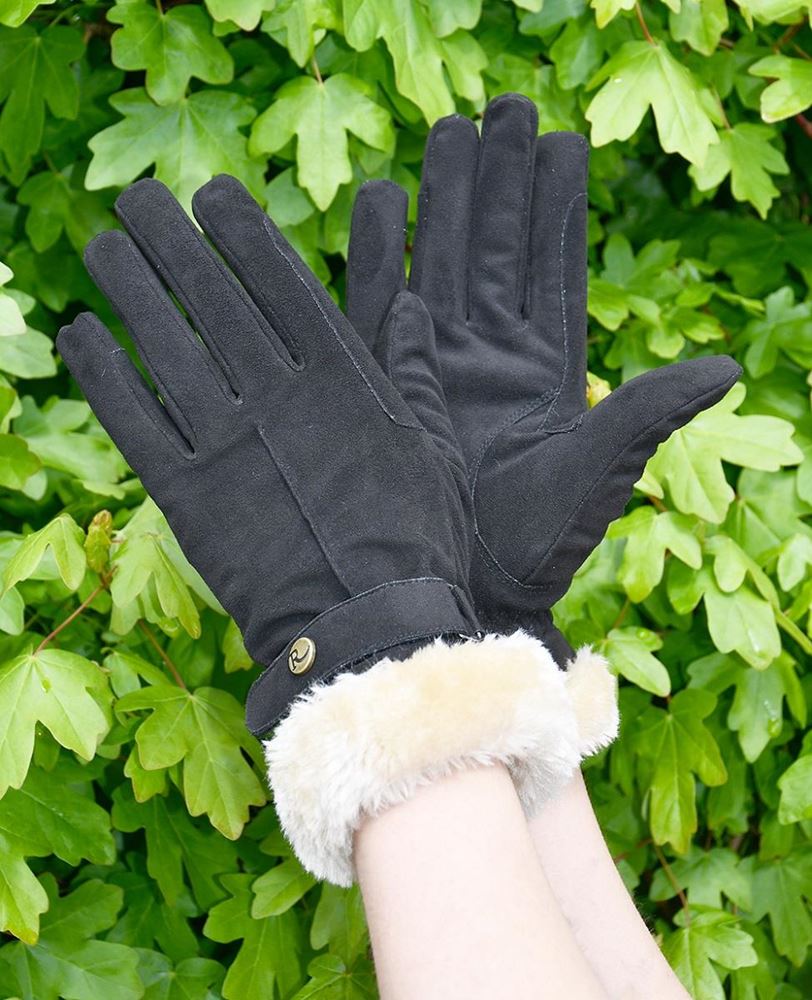 Rhinegold Faux Fur Trim Warm Riding Gloves (Black)