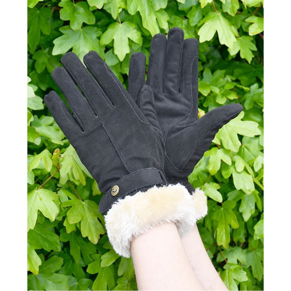 Rhinegold Faux Fur Trim Warm Riding Gloves (Black)