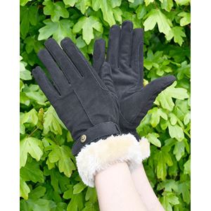 Rhinegold Faux Fur Trim Warm Riding Gloves (Black)