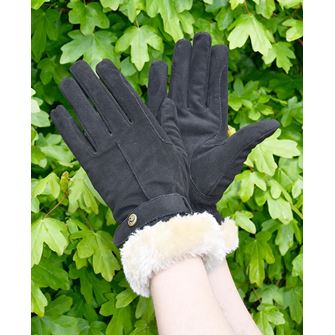Rhinegold Faux Fur Trim Warm Riding Gloves (Black)