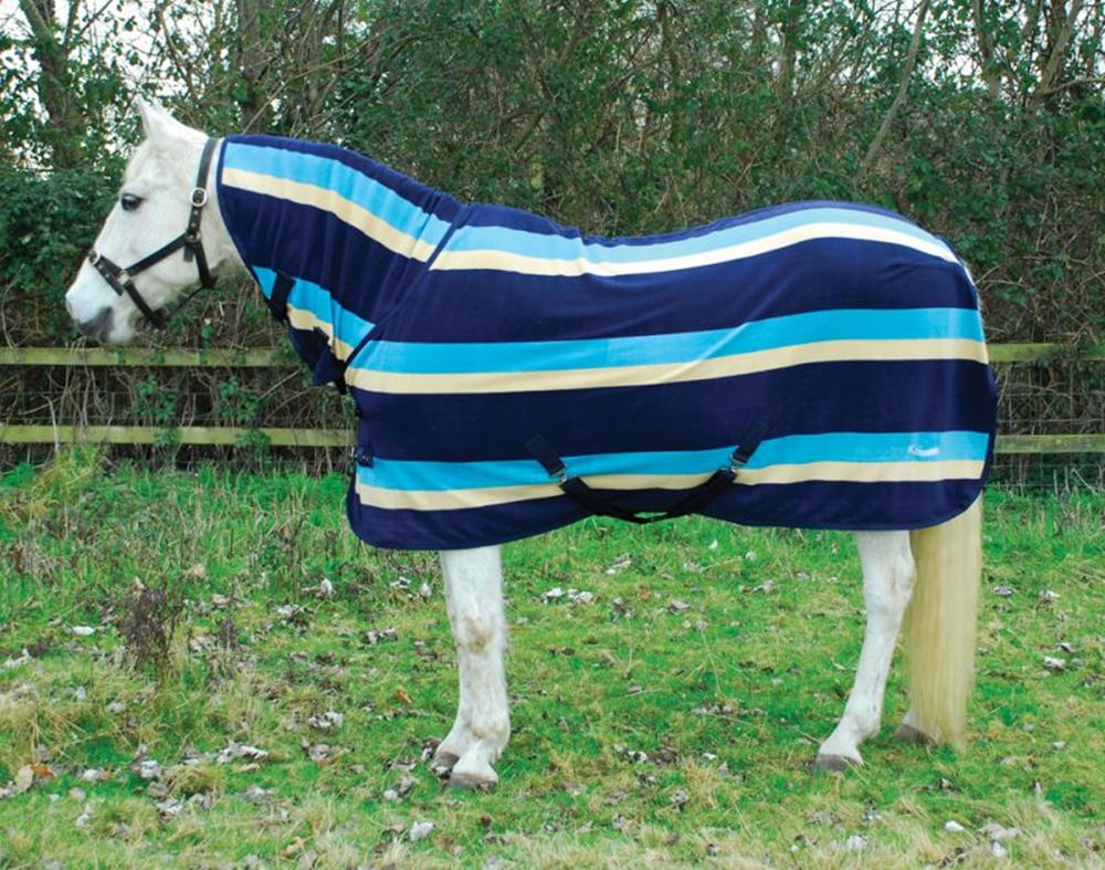 Rhinegold Full Neck Combo Fleece Rug (Turquoise Stripe)