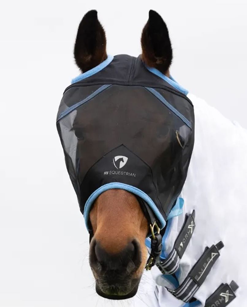 Hy Equestrian Mesh Half Mask without Ears (Black/Light Blue)