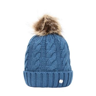 Hy Equestrian Melrose Cable Knit Bobble Hat (Petrol Blue)