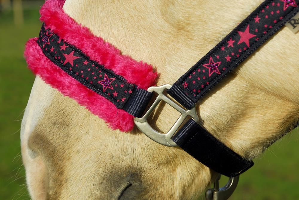 Rhinegold Crystal Star Headcollar & Lead Rope Set (Navy/Pink)