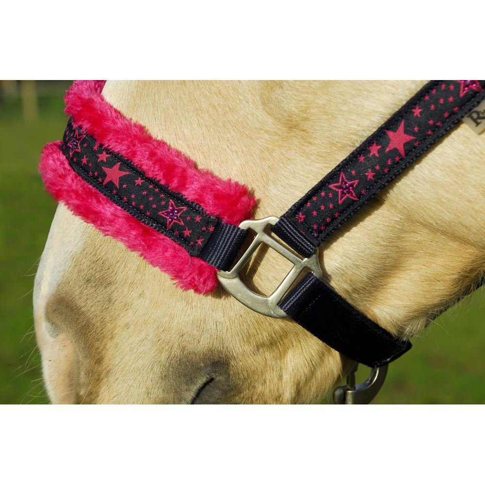Rhinegold Crystal Star Headcollar & Lead Rope Set (Navy/Pink)