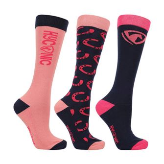 HyCONIC by Hy Equestrian Adults Pattern Socks - Pack of 3 (Navy/Pink)