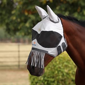 Shires FlyGuard Pro Sun Shade Fly Mask with Ears & Nose Fringe (White)