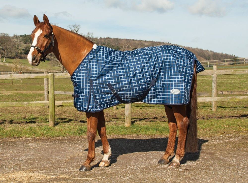 Rhinegold Atlanta Lightweight Fleece Lined Outdoor Rug - 0g (Navy Check)