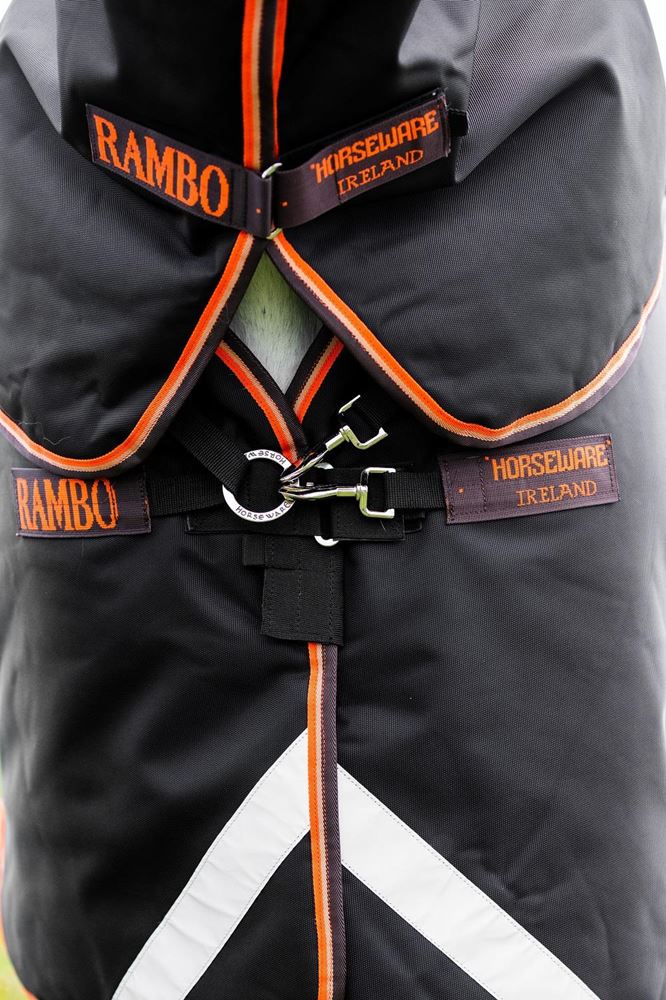Horseware Rambo Supreme Turnout Medium 200g  (Black/Orange, Tan & Brown)