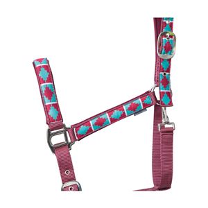 Hy Equestrian Woven Polo Head Collar and Lead Rope (Aqua/Fig)
