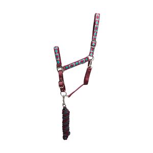 Hy Equestrian Woven Polo Head Collar and Lead Rope (Aqua/Fig)