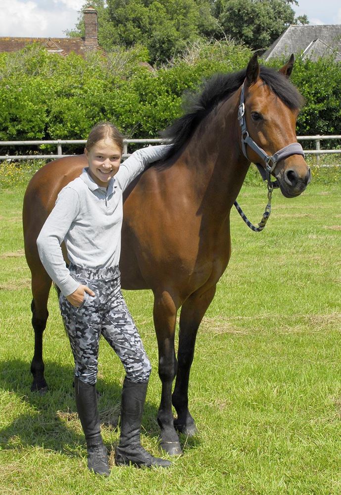 Rhinegold Children's Silicone Full Seat Riding Tights (Grey Camo)