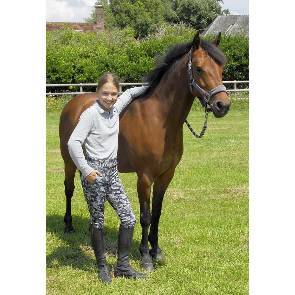 Rhinegold Children's Silicone Full Seat Riding Tights (Grey Camo)