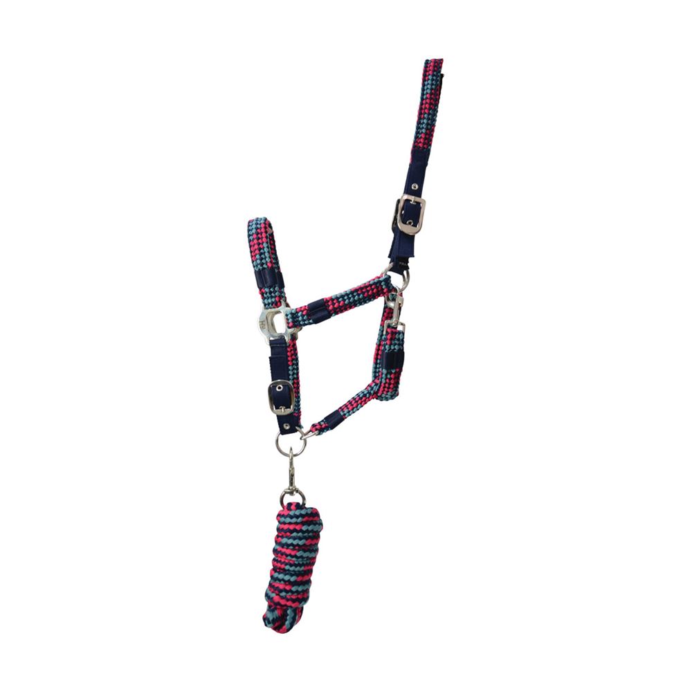 Hy Equestrian Multicolour Adjustable Head Collar with Rope (Navy)