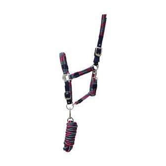 Hy Equestrian Multicolour Adjustable Head Collar with Rope (Navy/Raspberry/Sea Blue)