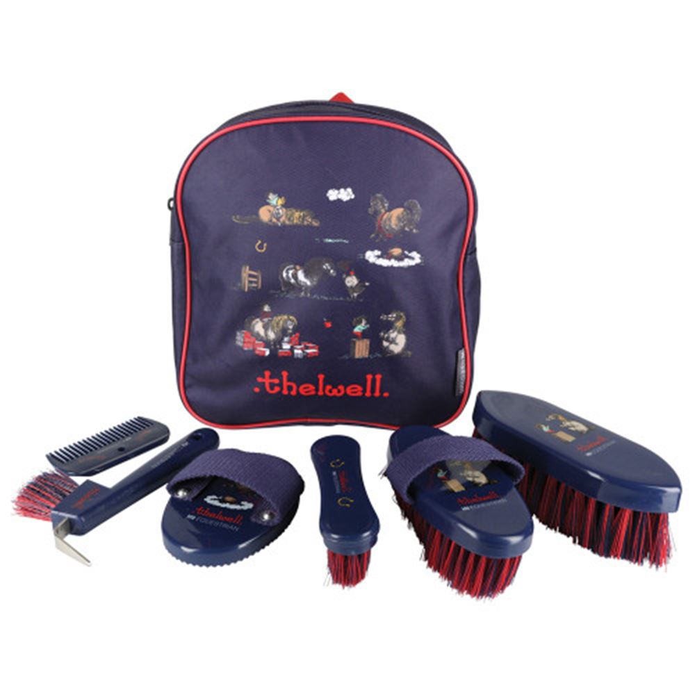 Hy Equestrian Thelwell Collection Practice Makes Perfect Complete Grooming Kit Rucksack (Navy/Red)
