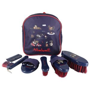 Hy Equestrian Thelwell Collection Practice Makes Perfect Complete Grooming Kit Rucksack (Navy/Red)