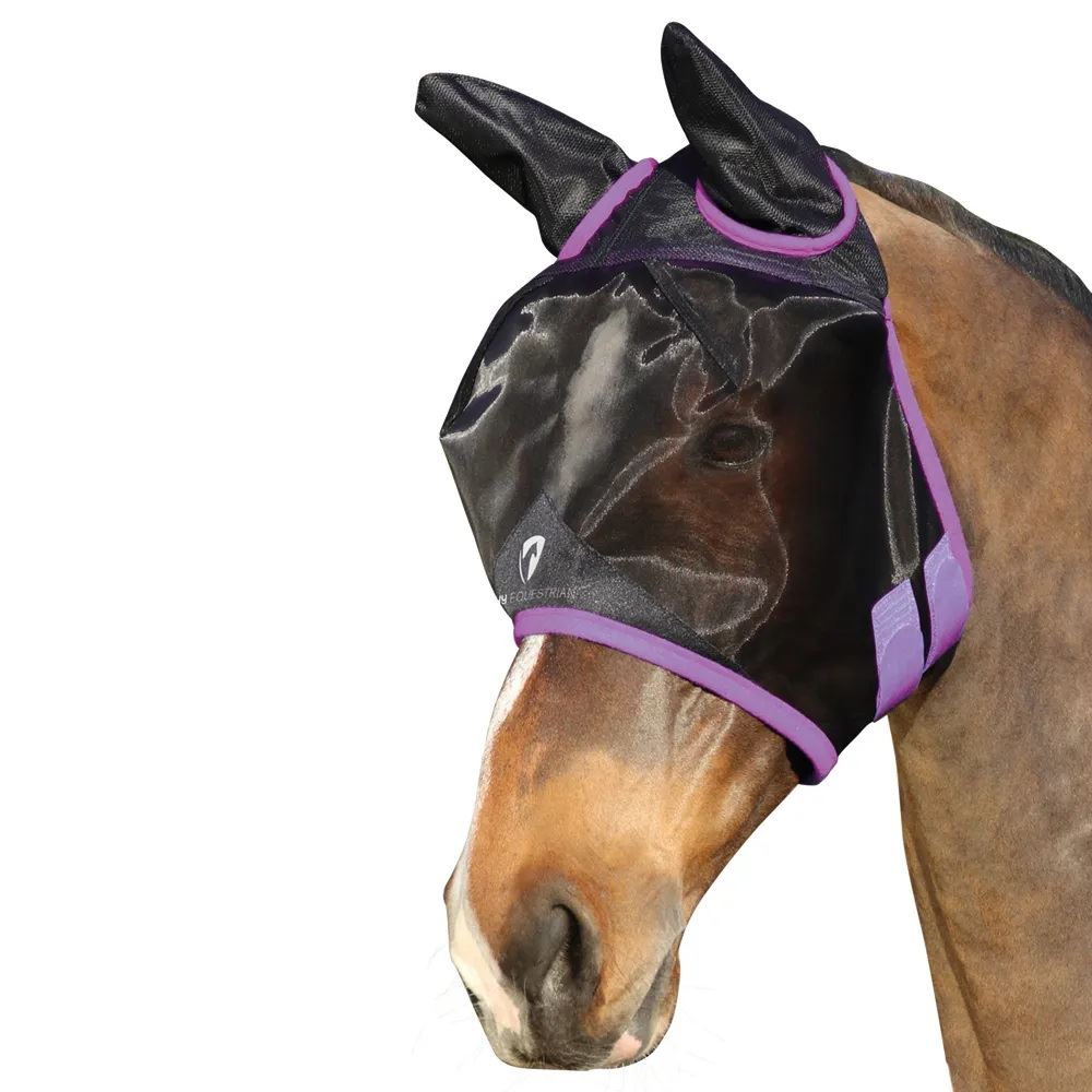 Hy Equestrian Mesh Half Mask with Ears (Black/Palace Blue)