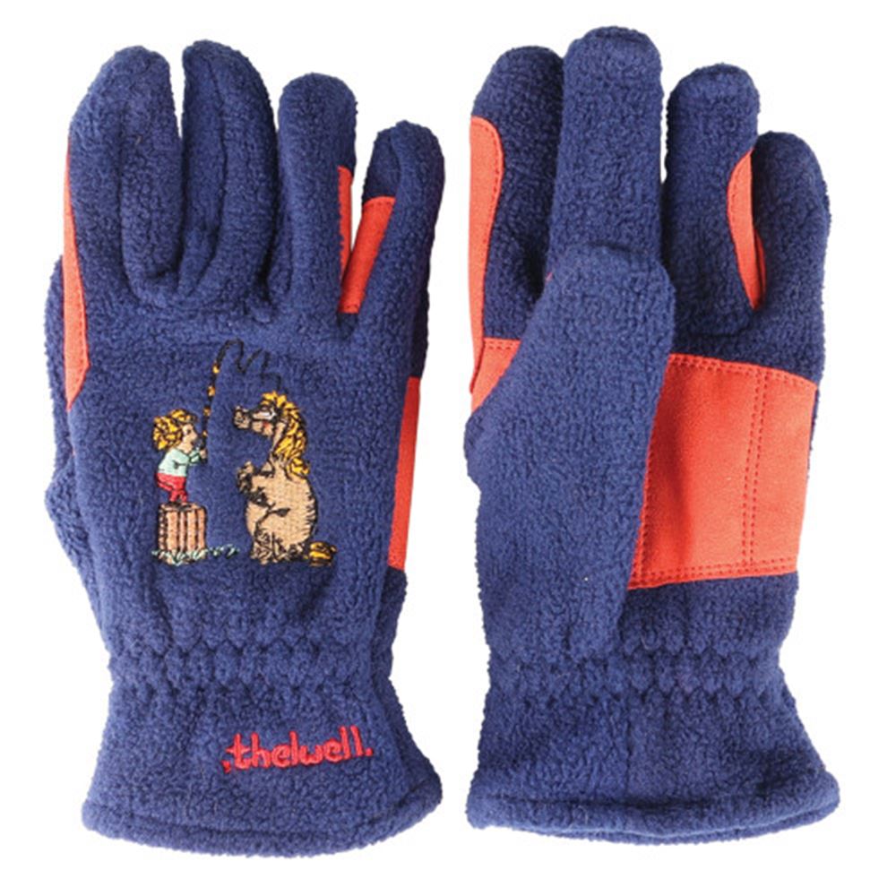 Hy Equestrian Thelwell Collection Practice Makes Perfect Children's Fleece Riding Gloves (Navy/Red)