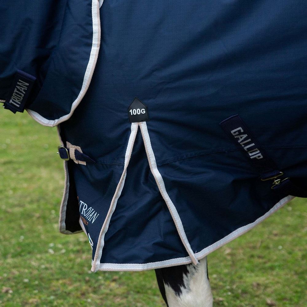 Gallop 600D TROJAN 100g Duraproof Combo Turnout (Navy with Beige/White bindings)