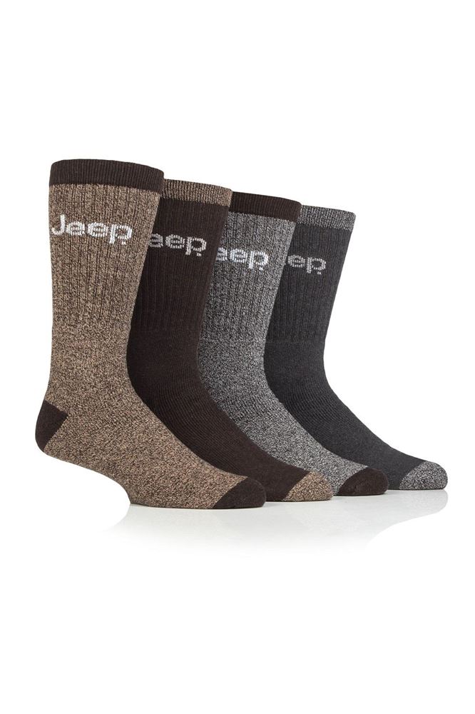 Mens Jeep Performance Boot Socks 4 Pack (Brown)