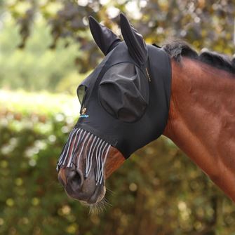 Shires FlyGuard Pro Stretch Fly Mask with Ears & Nose Fringe (Jet)