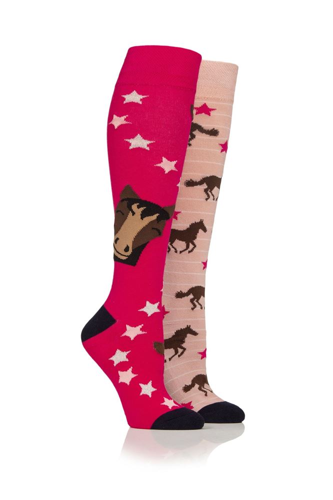 Wild Feet Ladies 2 Pack of Knee High Socks - Horse