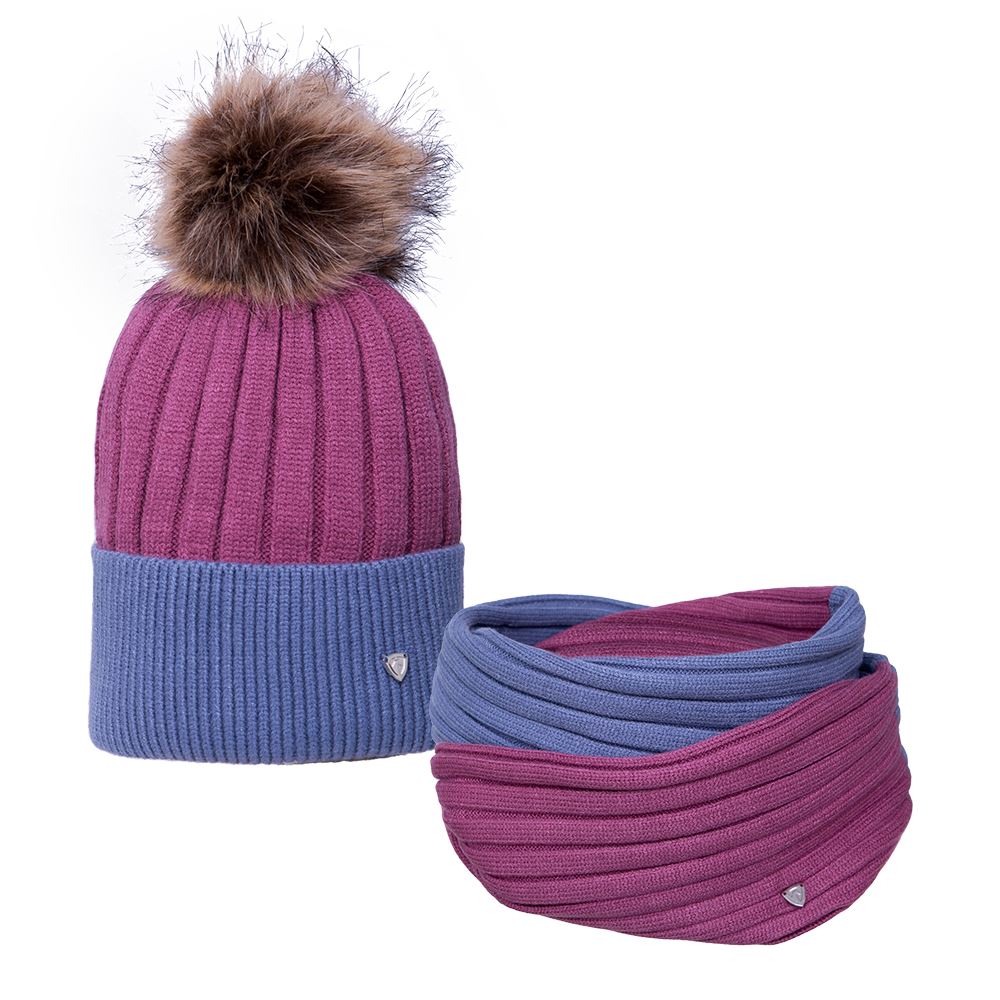 Hy Equestrian Synergy Luxury Bobble Hat and Snood Bundle (Grape/Riviera)
