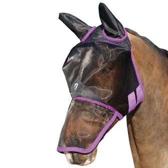 Hy Equestrian Mesh Full Mask with Ears and Nose (Black/Lilac)
