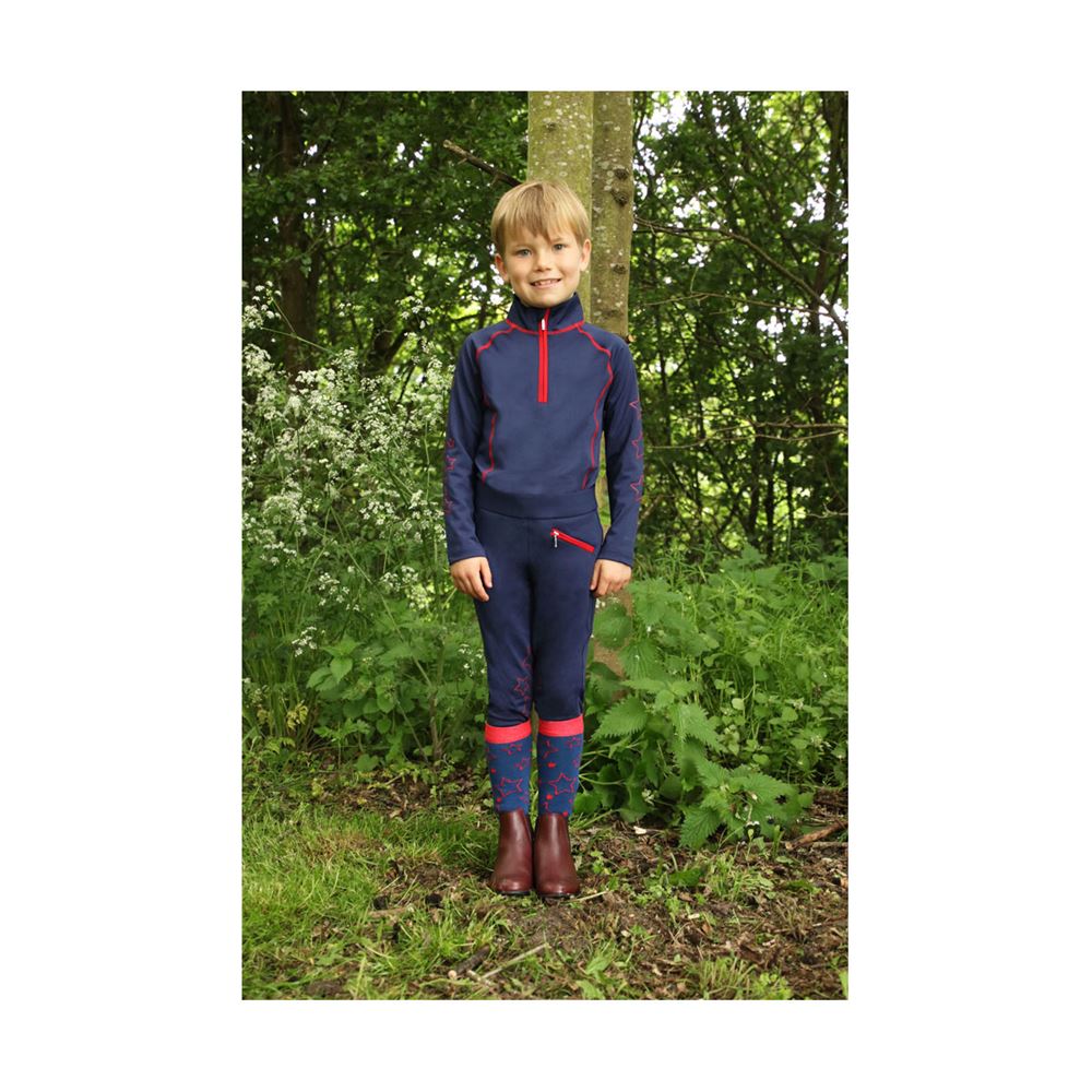 Hy Equestrian Stella Children's Riding Tights (Navy/Red)