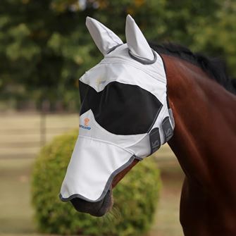 Shires FlyGuard Pro Sun Shade Fly Mask with Ears & Square Nose (White)