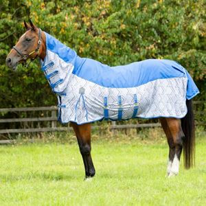 Hy Equestrian DefenceX Shield Quagga System Fly Rug (Blue/White)