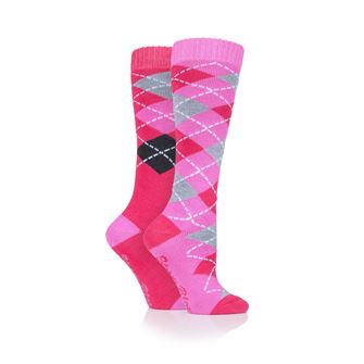 Storm Bloc Lingfield Ladies Argyle Mid Weight Socks Twin Pack (Cerise/Pink)