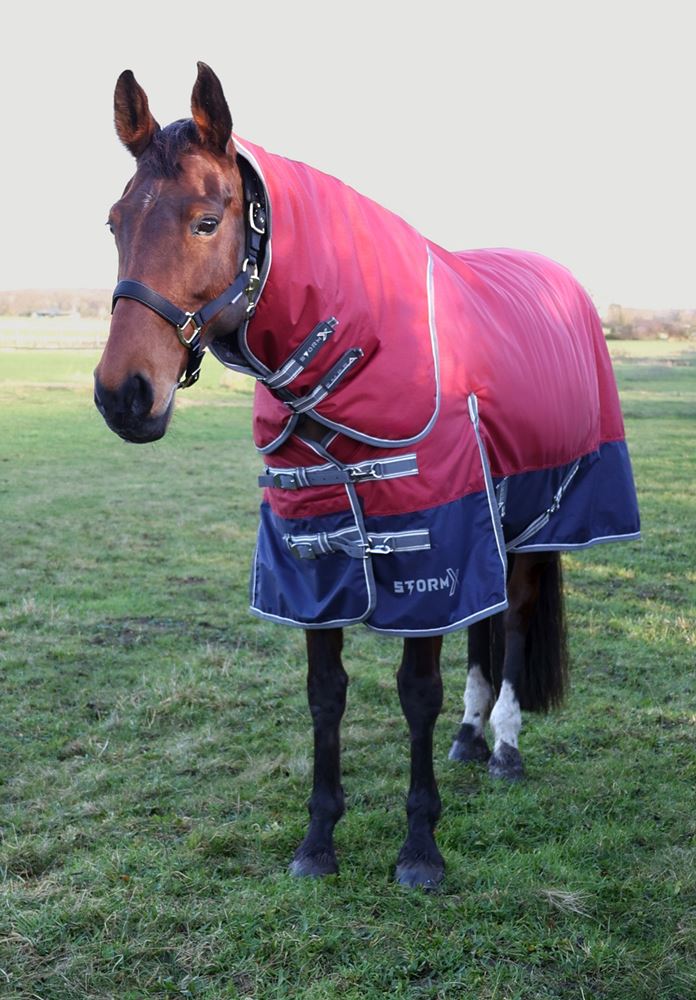Hy Equestrian StormX Empra 200g Turnout Rug with Detachable Neck (Navy/Burgundy)