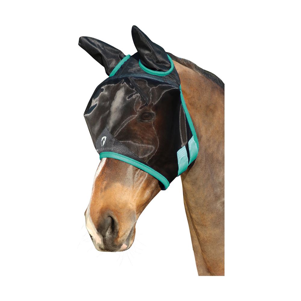 Hy Equestrian Mesh Half Mask with Ears (Black/Teal)