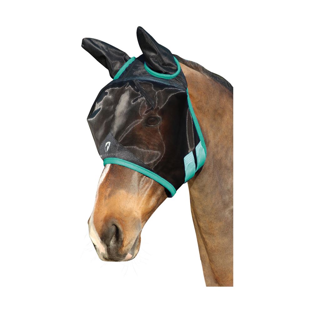 Hy Equestrian Mesh Half Mask with Ears (Black/Teal)