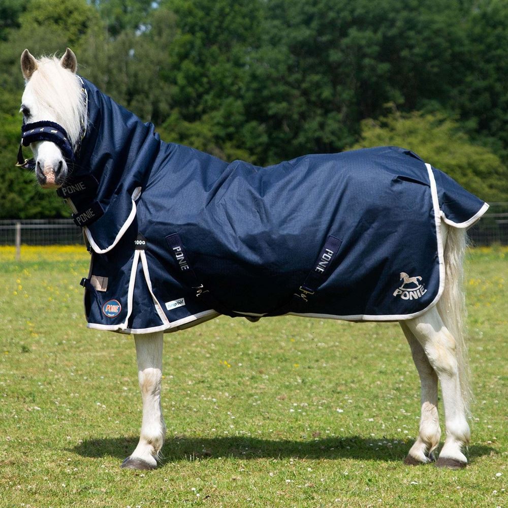 Gallop 600D PONIE 100g Duraproof Combo Turnout (Navy with Beige/White bindings)