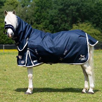 Gallop 600D PONIE 100g Duraproof Combo Turnout (Navy with Beige/White bindings)