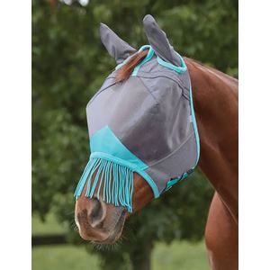 Weatherbeta Comfitec Deluxe Fine Mesh Mask With Ears & Tassels (Grey/Turquoise)