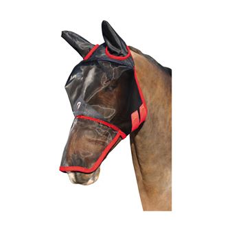 Hy Equestrian Mesh Full Mask with Ears and Nose (Black/Red)