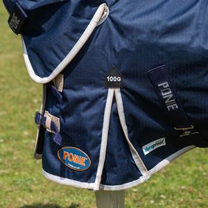 Gallop 600D PONIE 100g Duraproof Combo Turnout (Navy with Beige/White bindings)
