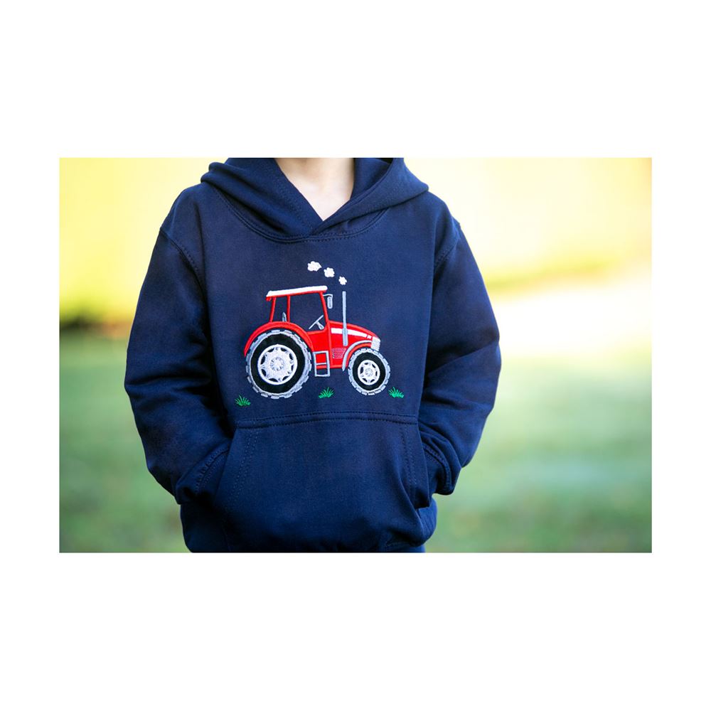 British Country Collection Big Red Tractor Applique Hoodie - Child (Navy)